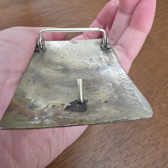 Vintage Silver Navajo Peyote Belt Buckle with Turquoise and Red Design - Picture 11 of 13